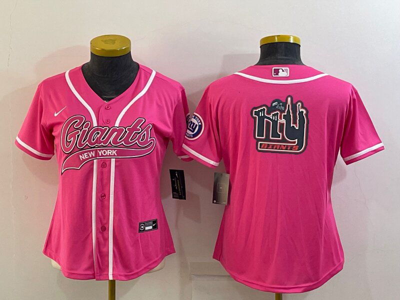 Women's New York Giants Pink Team Big Logo With Patch Cool Base Stitched Baseball Jersey(Run Small)